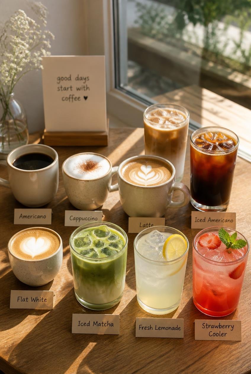 Hot and cold beverages at Cloud 9 Cafe